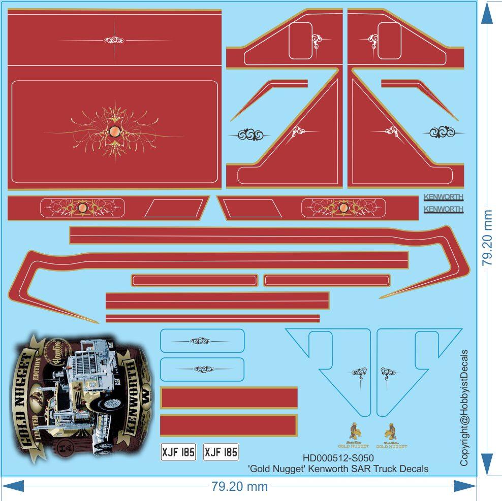 Gold Nugget Kenworth SAR Truck Decals - 1/24 1/50 - Water Decals - Waterslide