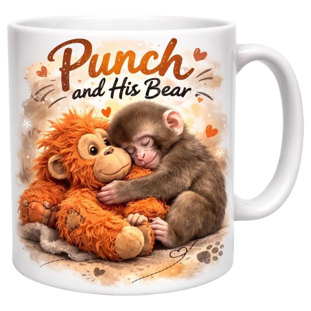 11oz Coffee Tea Cups Cute Monkey with Orangutan Teddy Design Personalized Ceramic Novelty Mugs Gifts for Animal Lover Friends
