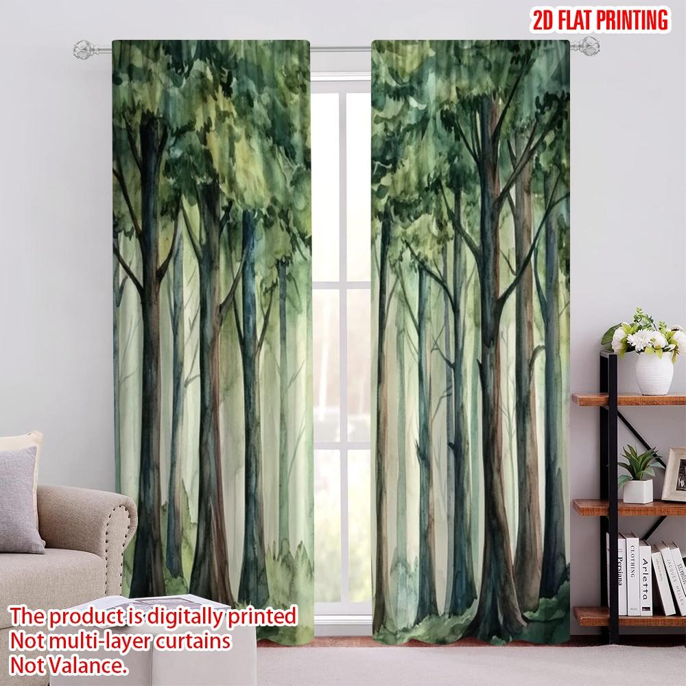 

2pcs,2D plane printing Light Filtering Curtains Misty Woods 100% Polyester (without rod) Festive for Bedroom Living Room Window 52.50 × 116.00 cm 2 pcs
