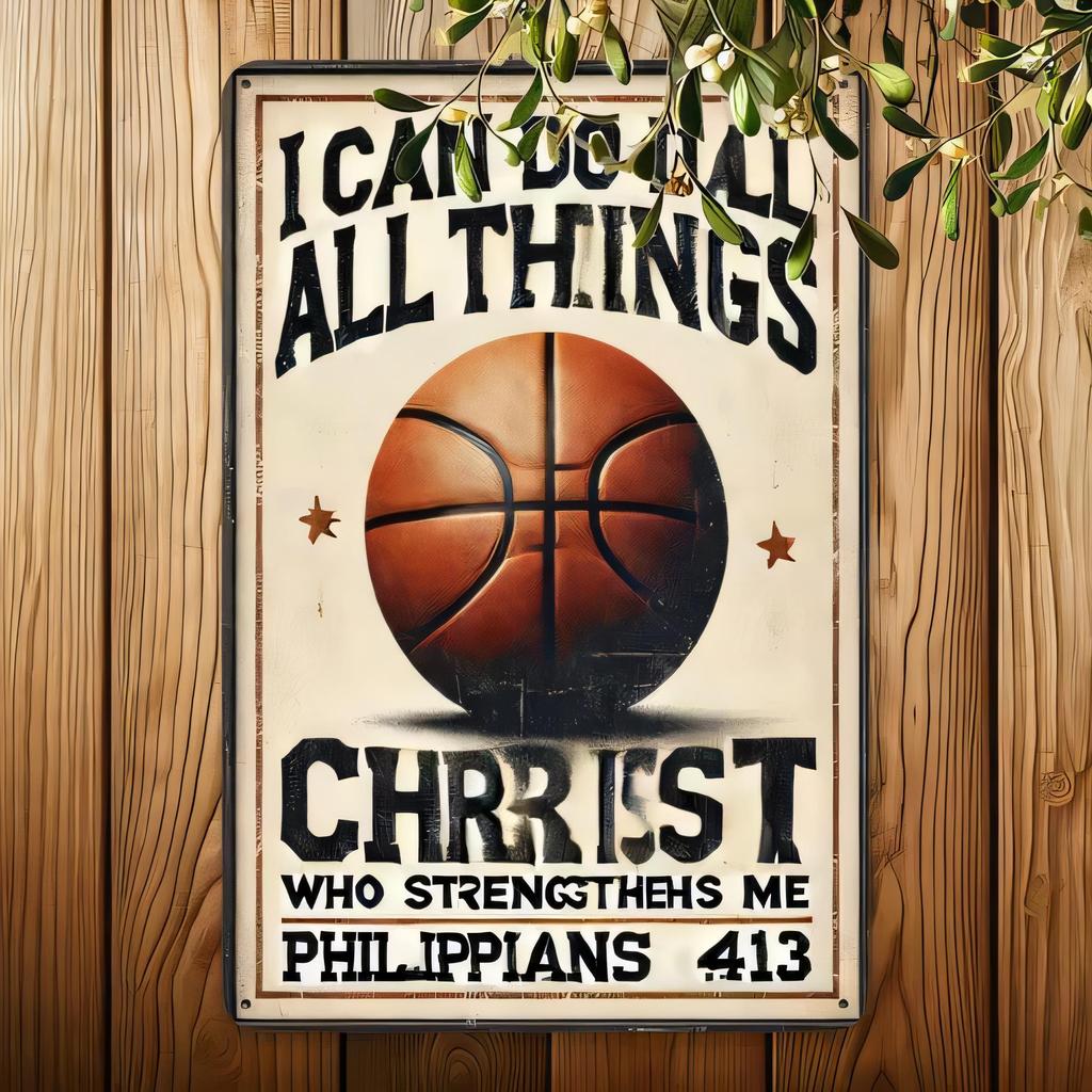 Tin Sign I Can Do All Things Through Christ Who Strengthens Me Philippians Basketball Quote Metal Wall Art Retro Vintage Pl
