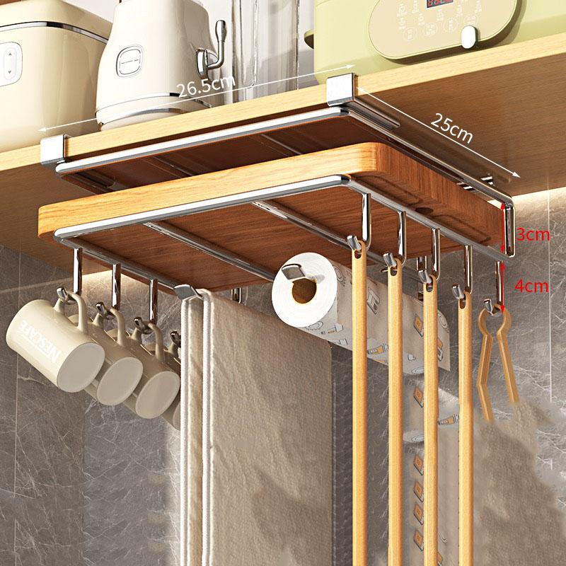 Hängendes Küchenregal mit Haken unter dem Schrank, Papierhandtuch, Lumpen, Aufhänger, Schneidebrett, Topfdeckelhalter, Aufbewahrungsregal