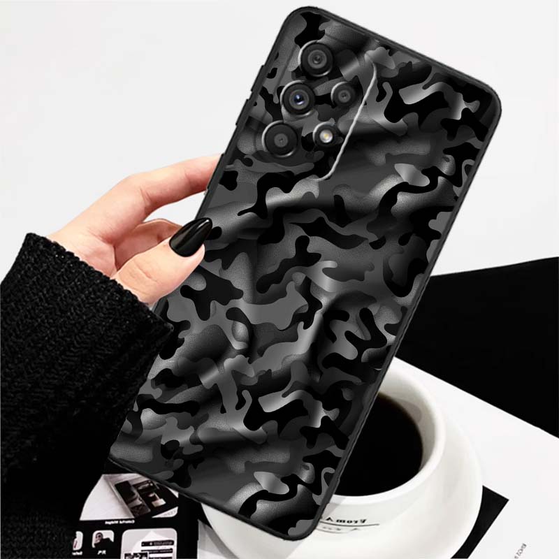 Creative Camouflage Pattern For Samsung A73 A72 A71 A55 A54 A53 A52 A51 A13 A22 A16 A15 A12 A14 A26 A07 5G Black Phone Case