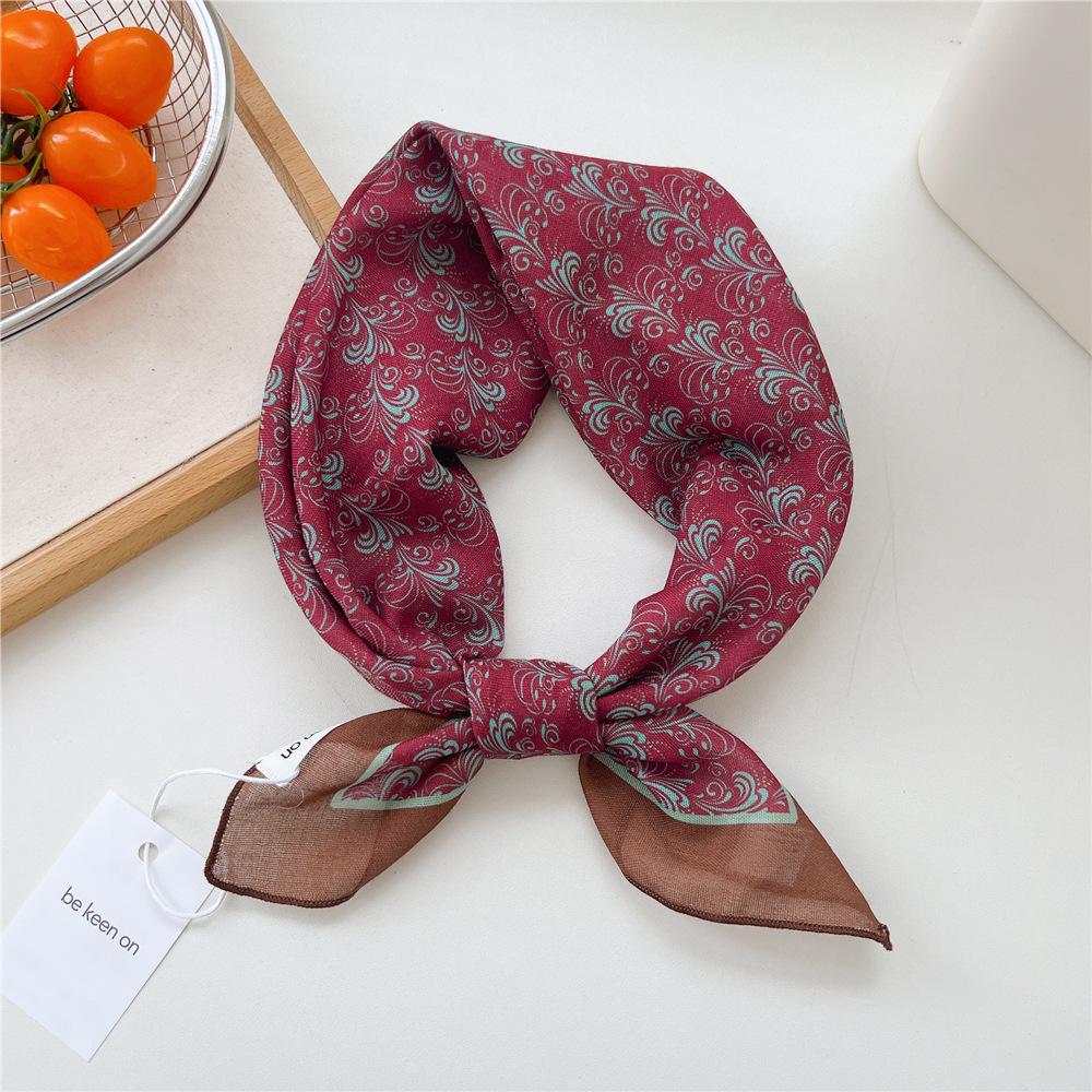55 Floral Small Silk Scarf: Spring/Summer Korean Fashion Headscarf, Decorative Hairband, Paisley Neckerchief