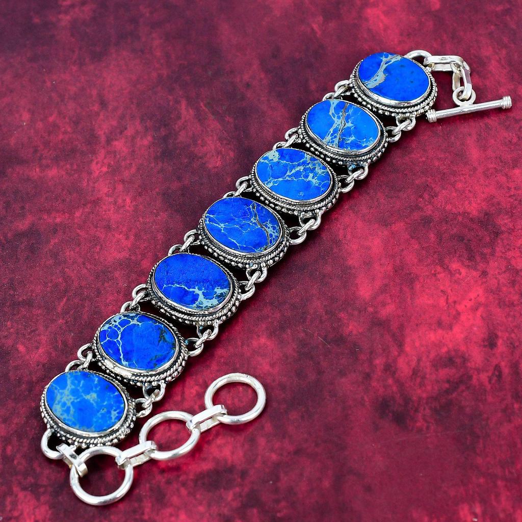 Blue Sea Sediment Bracelet Gemstone Jewelry, 925 Solid Sterling Silver Adjustable Chain Bracelet, Gift For Women Handmade Necklace