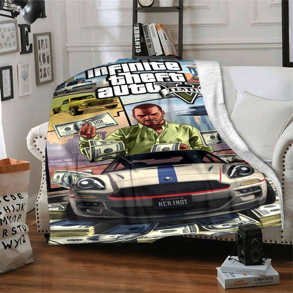 

1 шт. Мягкое фланелевое одеяло Grand Theft Auto с дизайнерским принтом. Уютное одеяло для всех сезонов, идеально подходит для дивана, кровати, офиса 80x120cm