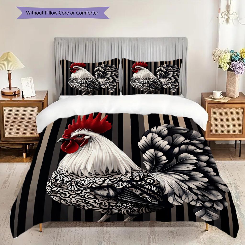 Rooster Pattern Bedding Quilt Set Quilt Cover Pillowcase Home Decoration Birthday Gift (1 * duvet cover + 2 * pillowcase, without core)