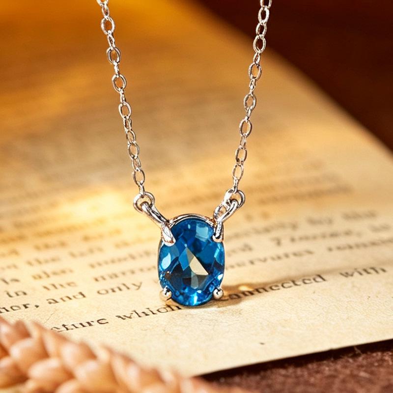 S925 Sterling Silver Clavicle Chain with Multi-Color Gemstone Pendant for Women