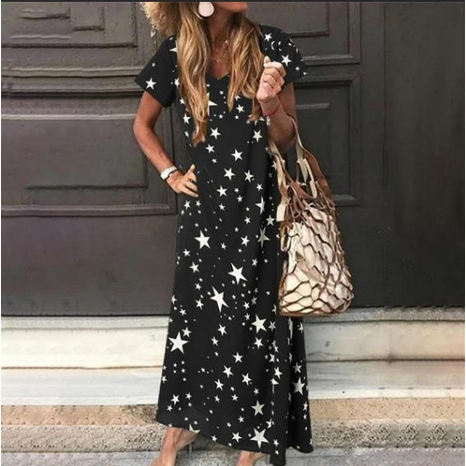 

2025 Новое женское платье с заниженной талией, элегантное платье с принтом, весна-лето, свободное и удобное 3XL чёрный