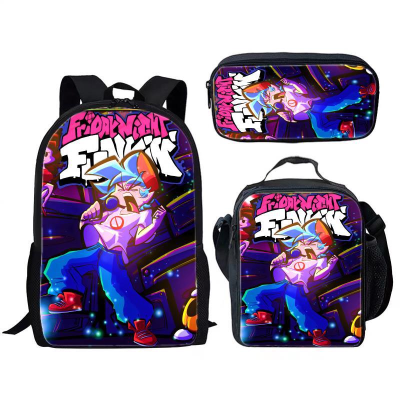 Friday Night Funkin 3-piece Set for Children and Elementary School Students, Large Capacity Backpack, Meal Bag, Pencil Case