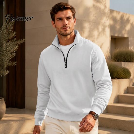 Versatile Weekend Wear Mens Quarter Zip Sweatshirt, Stand Collar Athletic Fleece Pullover, Ribbed Hem Cuffs, Casual Streetwear Hoodie Long Sleeve