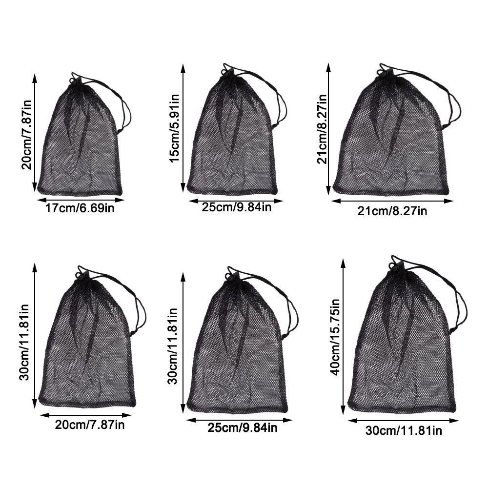 Durable Multi Purpose Drawstring Storage Pouch Bag Nylon Black Laundry Bag Breathable Mesh Pouch Travel Outdoor Activity Pouch