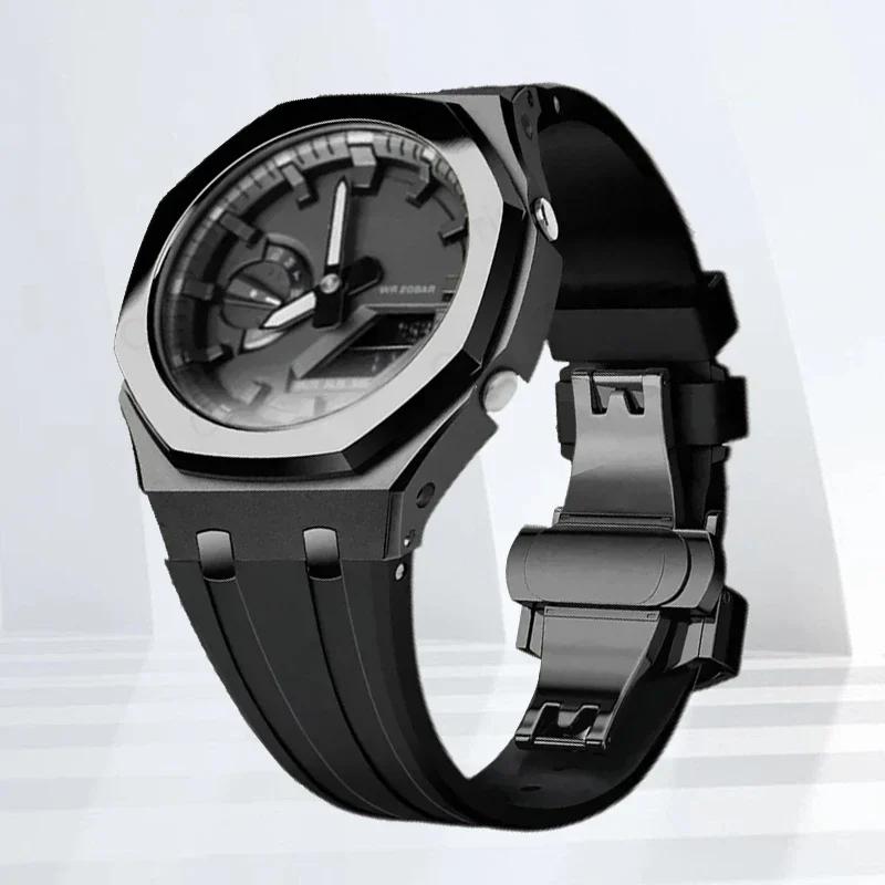 Mod-kit för Casioak GA2100 GA2110 Metallfodral Bezel Gummiarmband För Casioak GAB2100 2110 Modifieringssats Fodral Med Skruvkorrigering
