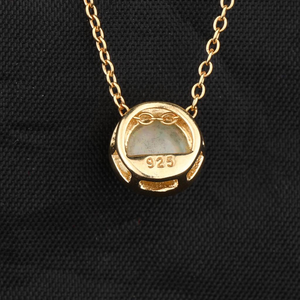 Natural Ethiopian Opal Pendant 925 Sterling Silver Gold Plated Round Cabochon Handmade Fine Jewelry Gift for Her