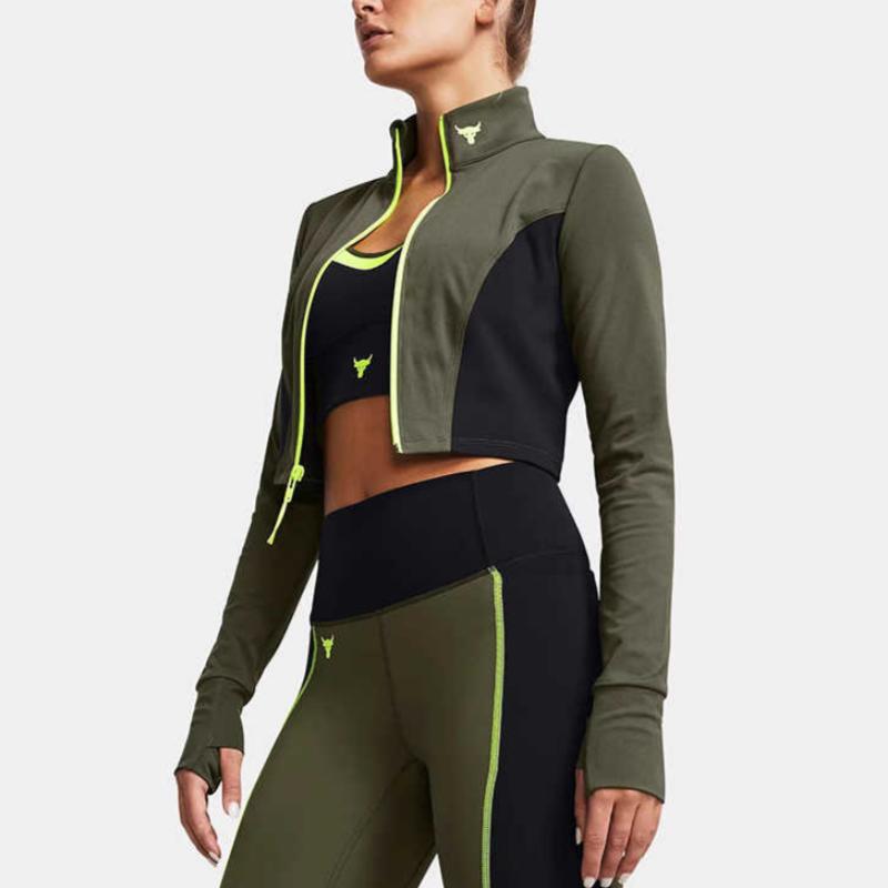 Under Armour Johnson Series Lets Go Color Block Stand Collar Sports Cropped Jacket Women Jackets Green 1380194-390