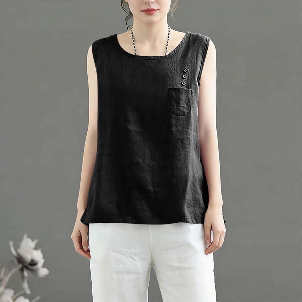 Women's Vintage Loose Fit Cotton Linen Blend Tank Top