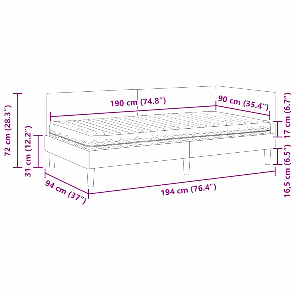 Corner Bed Frame with Mattress Other 2 Pcs Blue Velvet