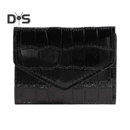 Женский кошелек с гладкой поверхностью множеством отделений для карт портативный с каменной текстурой однотонный с твердой строчкой компактный мини-кошелек из искусственной кожи сумка для монет чёрный 768₽