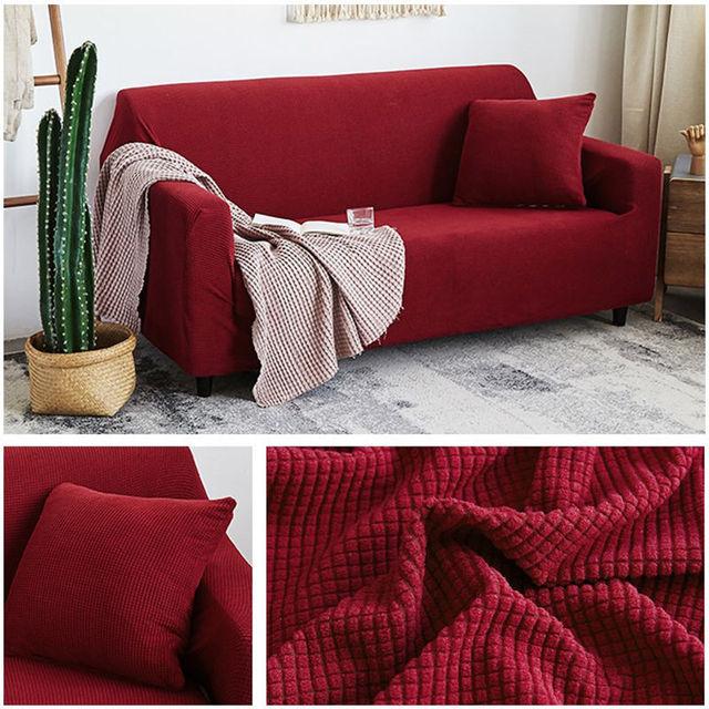 

Осенне-зимний чехол для дивана, утолщенный, теплый, однотонный, эластичный, в клетку, для гостиной, угловой чехол для дивана, защитный чехол для мебели XL 4Seater 235-300cm винный