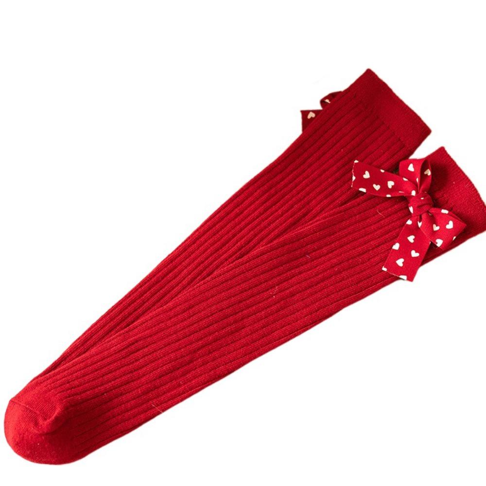 

Сладкие Точечные Красные Бантики Чулки Полоска Сетка Детские Носки до Колена Новогодние Красные Носки Дети Style 3