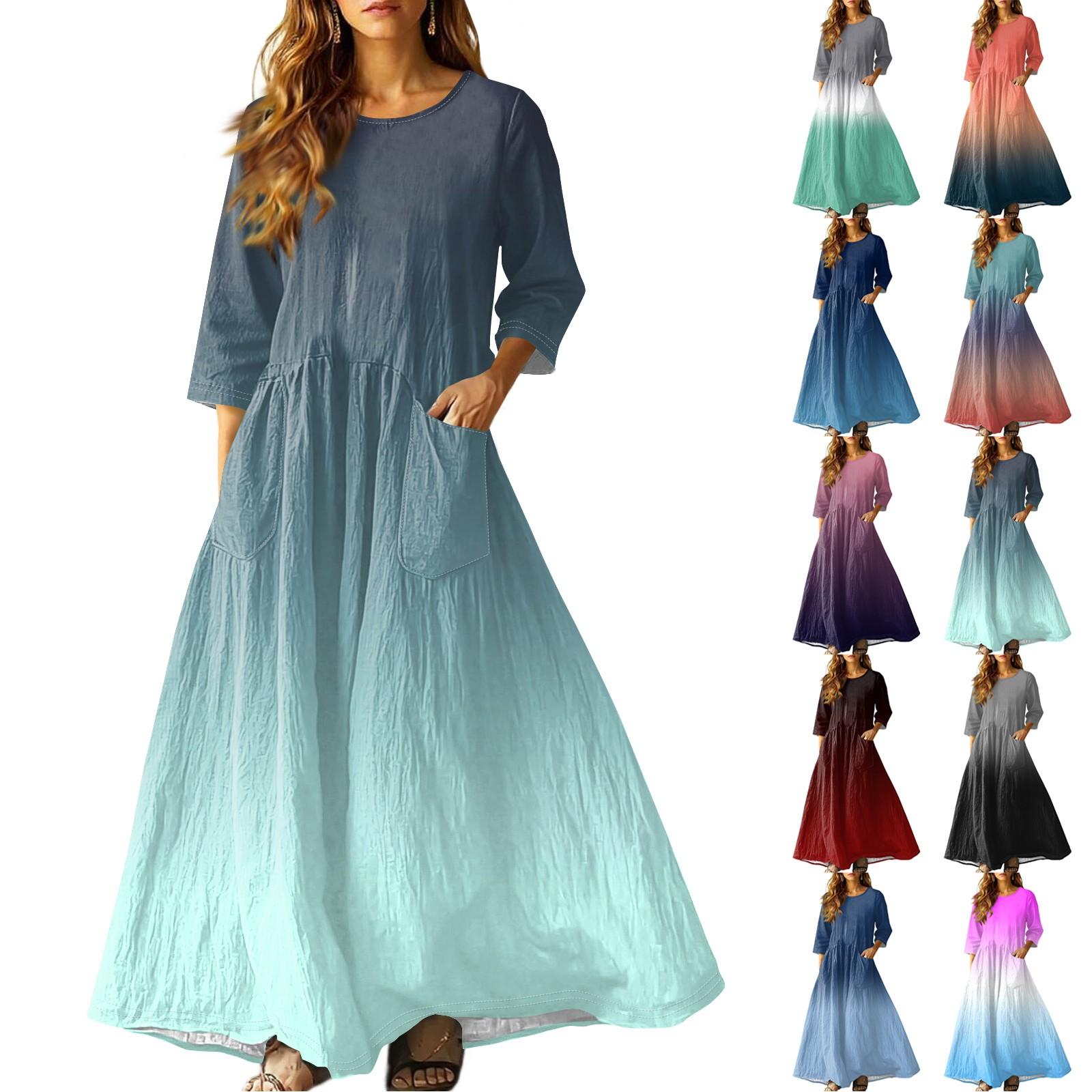 

Women s Retro Ethnic Style Ribbon Embroidered Sleeveless Linen V-neck Maxi Dress L синій