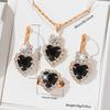 4 Piece Set Women Black Water Droplet Love Water Diamond Necklace Earrings Ring Zircon Fashionable Exquisite Suitable Party