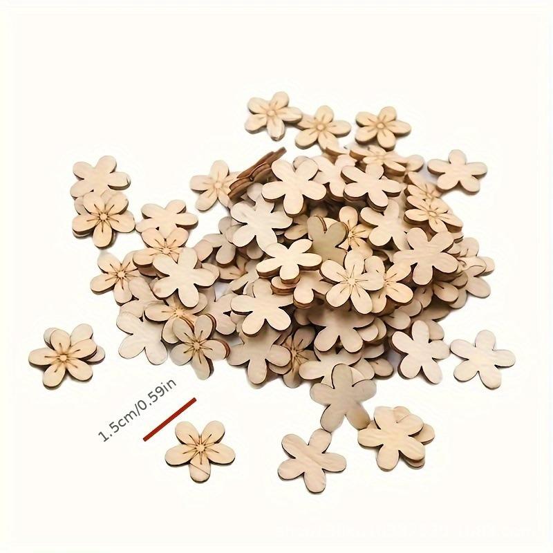 100pcs Flower Wood Cutouts Ornaments Laser Cut Unfinished Wooden Slices for DIY Crafts Painting Tags Wedding Home Decorations