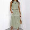 Women Sleeveless Tank Top High Waist Button Front Midi Skirt Two Piece Set Casual Summer Outfit