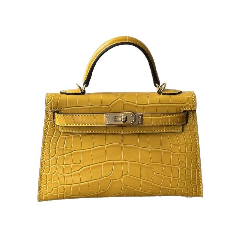 New Leather Handbag Bag, High-gloss Crocodile Pattern Second-generation Hand Carry Mini Shoulder Women's Bag