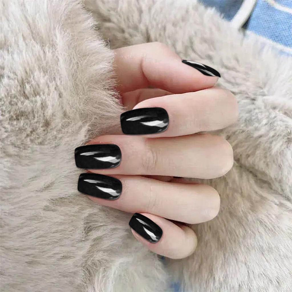 Press-on Nails, Short Square-shaped Nails, Dark-coloured Wearable Nails, Removable Finished False Nail Stickers 5ml