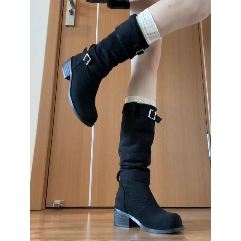 

Brown Western Cowboy Pleated Boots Women s Summer, New Thick Heel Boots Show Feet Little Knight Pile Boots 40 чорний