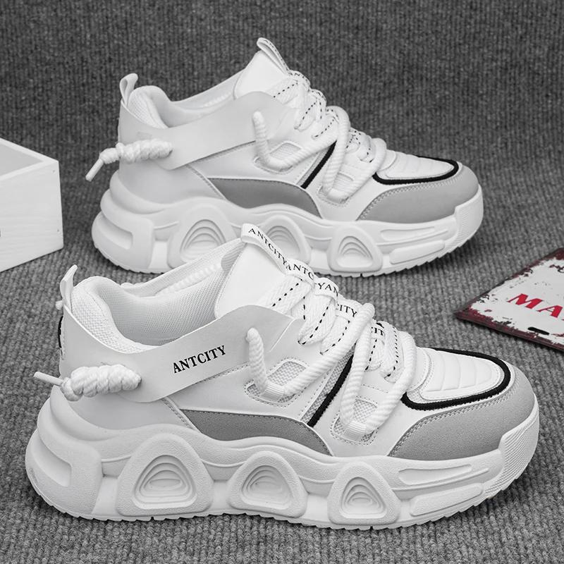 Chunky Sneaker Men Designer Distressed Sport Shoes Fashion Casual Leather Fabric Breathable Height Increased Flat Platform Shoes