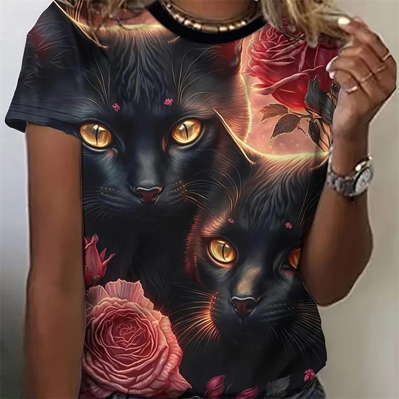 3D New Cats Printed Tshirts For Women Summer Fashion Street Round Neck Short Sleeve Girls Beautiful T Shirt Female Clothes
