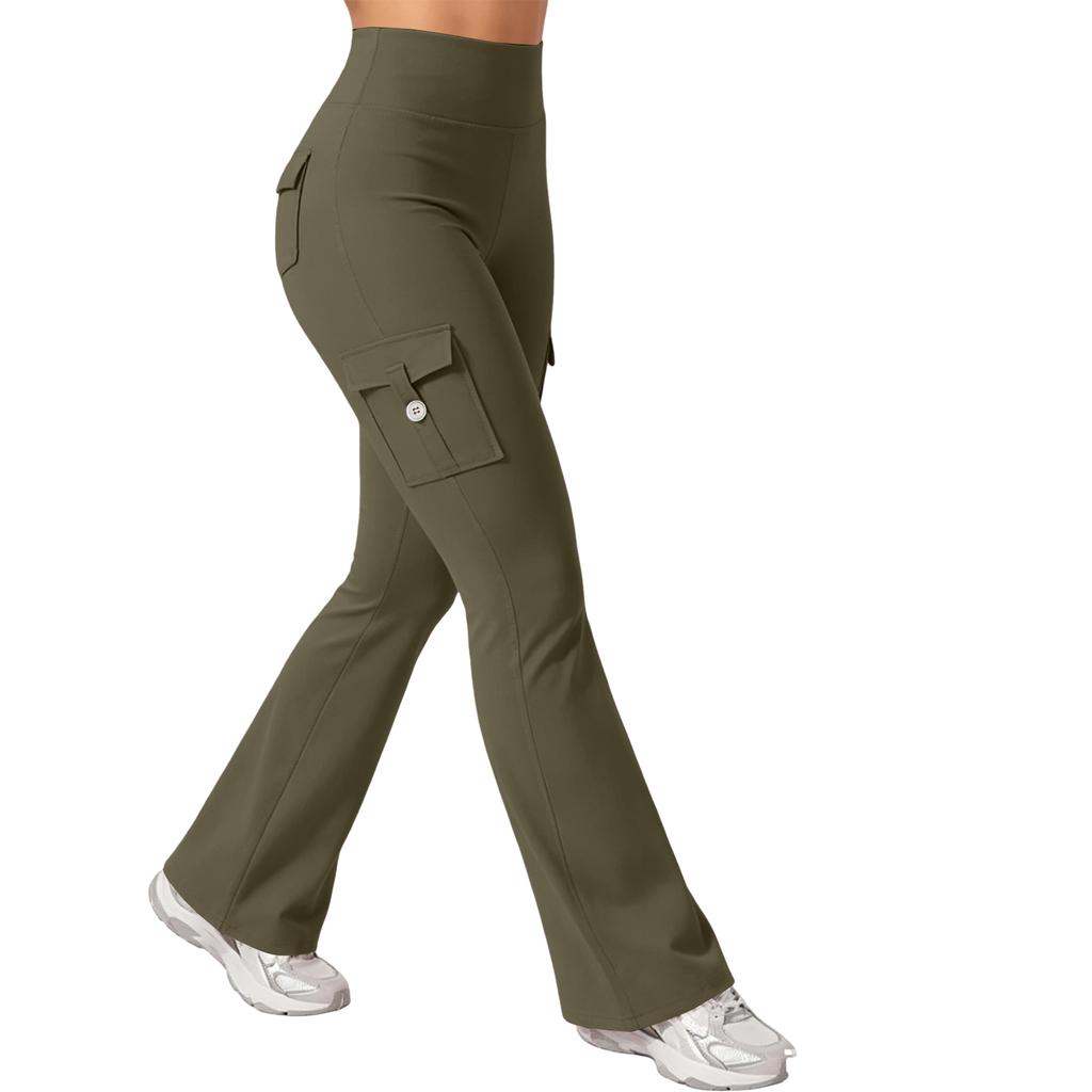 Women's High Waist Bootcut Yoga Pants with Buttoned Pockets Breathable Stretchy Fabric for Sports and Outdoor Activities