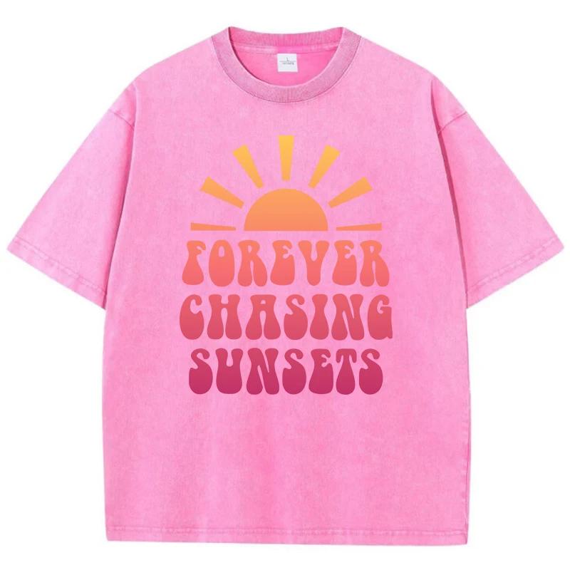 Foreyer Chasing Sunsets Print Tee Clothing Homme Versatile Outdoor T Shirts Cool Retro Tshirt Oversized Senior