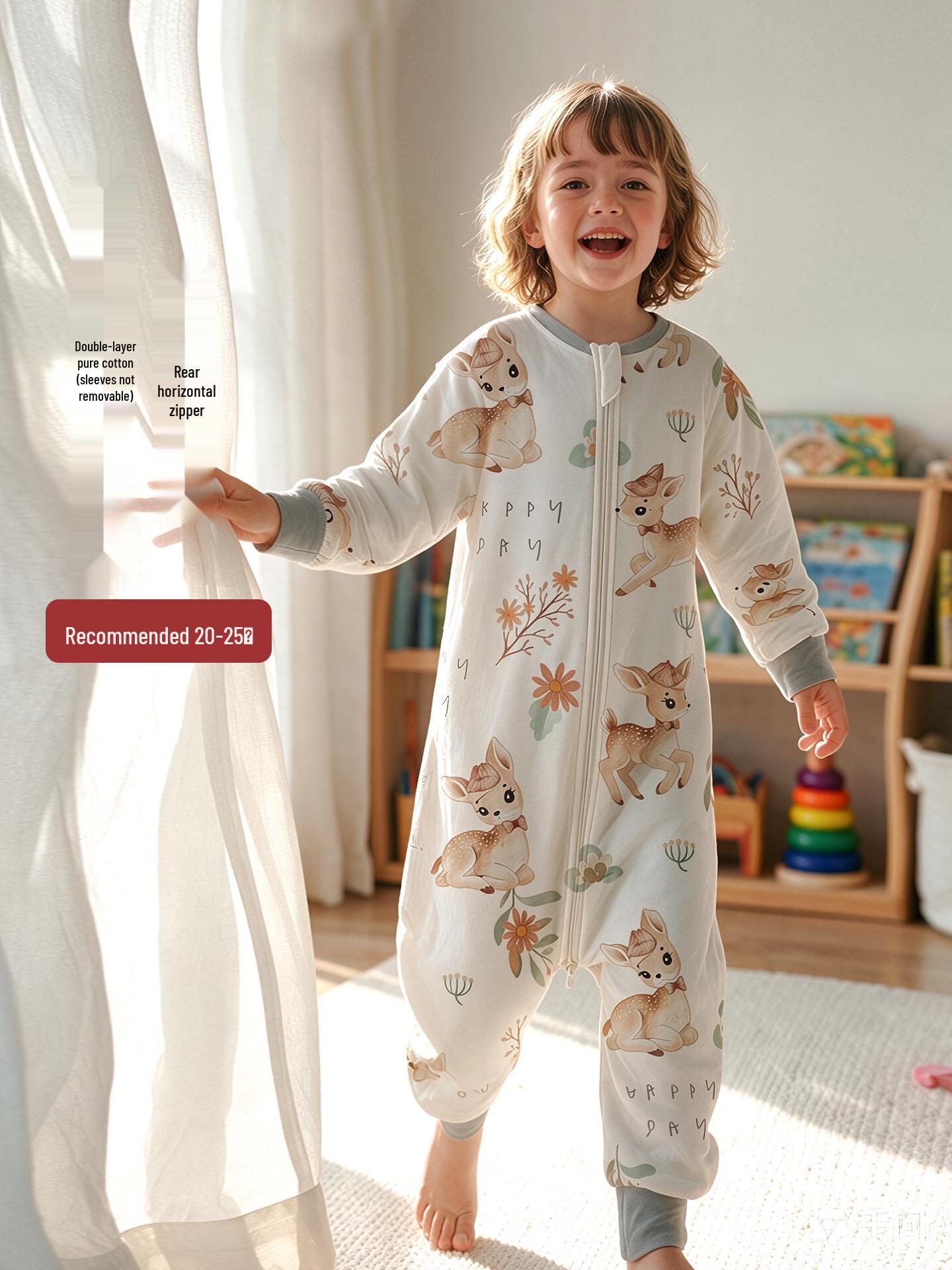 Ganzjahres-Kleinkind- und Baby-Schlafsack-Pyjama mit geteilten Beinen aus Baumwolle L (100-115cm) gray
