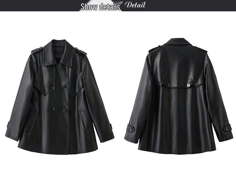 Veste Manteau Mi-long Petit en Cuir PU Rétro Mode Automne 2024 pour Femme