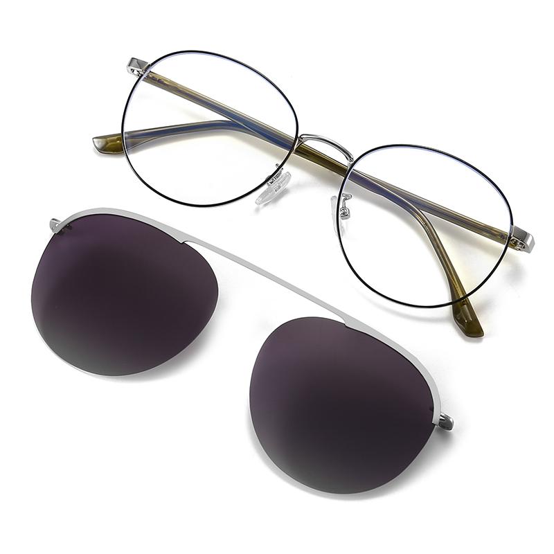 New Round Frame Men's And Women's Sunglasses Set, Two In One Polarized Sunglasses, Nearsighted Magnetic Sunglasses Frame 7007