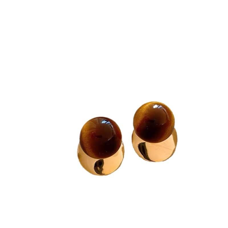 Vintage Maillard Tiger Eye Stone Earrings Women's Luxury Autumn Winter Ear Accessories