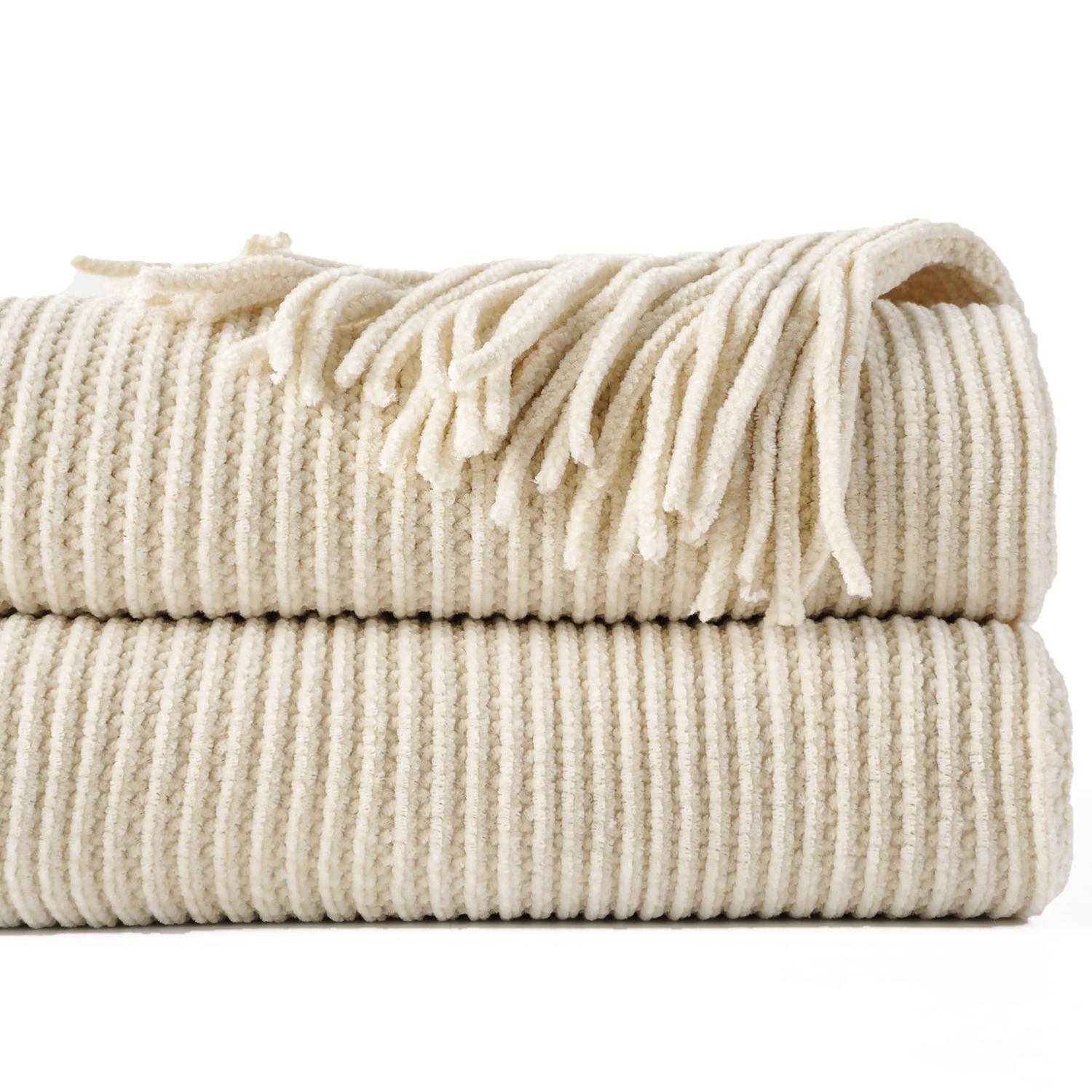 Mantas de Punto de Chenilla Battilo con Borlas Manta de Tiro a Cuadros Verdes Para Cama Sofá Manta Decorativa para Sofá Dormitorio Decoración de Primavera Cojín 127x152cm