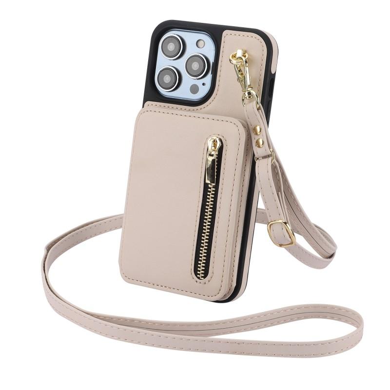 Creative Zipper Card Holder Phone Case IPhone 17 Pro With Adjustable Strap TPUPU Protective Cover Kickstand Magnetic