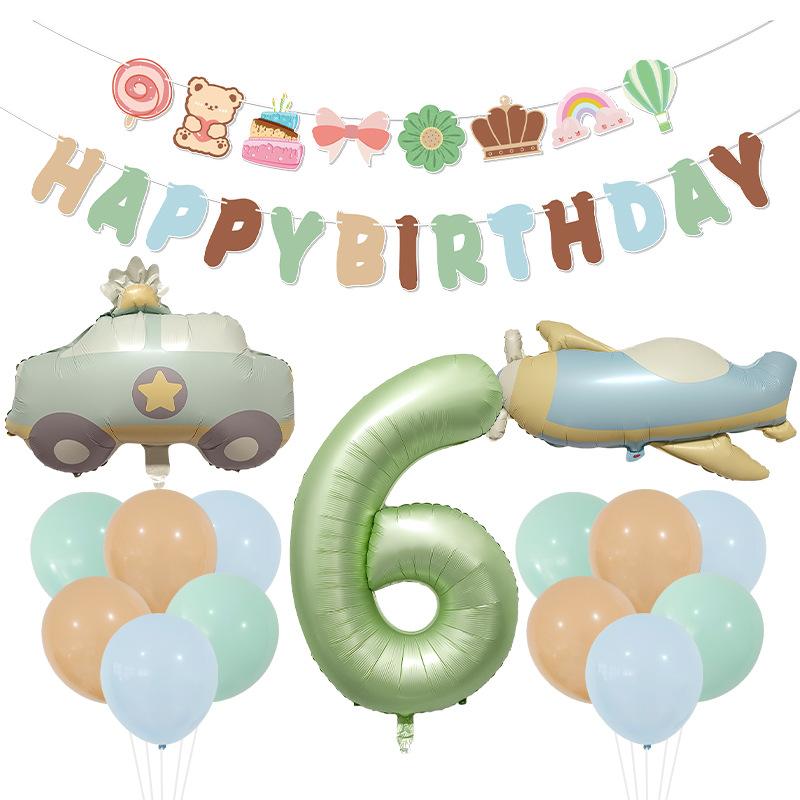 40 Inch Olive Green Digital Car Plane Aluminum Film Balloon Birthday Party Balloon Bear Flag Set Decoration