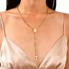 Women's Stainless Steel Rosary Virgin Cross Drop Necklace, Bead Chain Prayer Y-shaped Necklaces, Exquisite Religious Jewelry