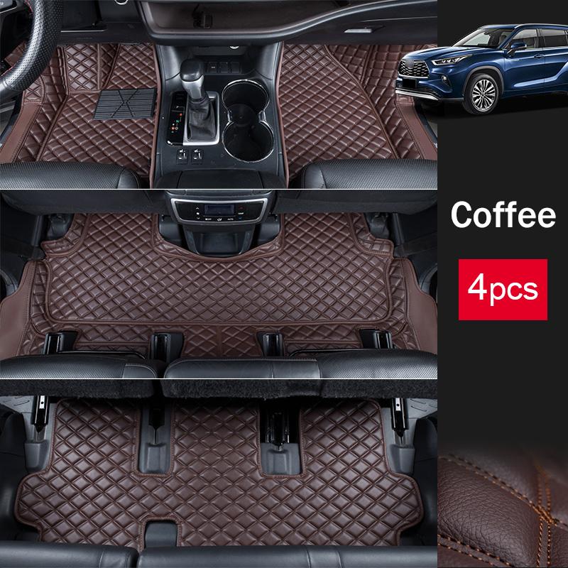 PU-Leder-Auto-Bodenmatte Innenteppiche Fußpolster Matten Abdeckung Zubehör für Toyota Highlander XU70 2020 2021 2022 2023 Hybrid