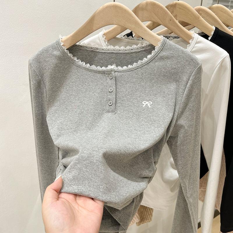 Kids Short Sleeve T-Shirt Summer Spring New Lace Bow Top For Girls Cotton Crew Neck