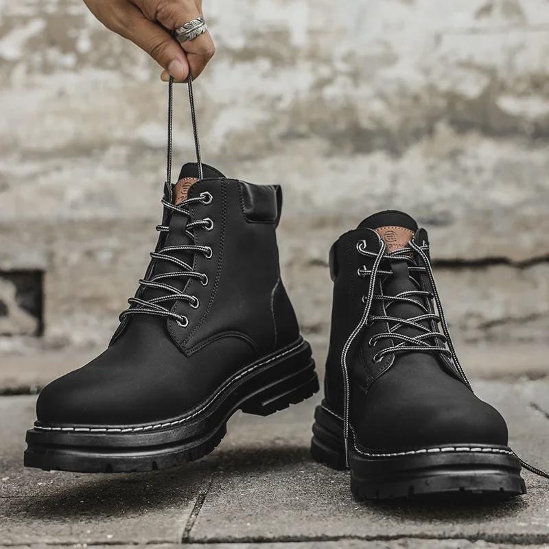 Herren Retro Britische High-Top Martin Arbeitsstiefel mit dicker Sohle - Rutschfest Wüstengelb.