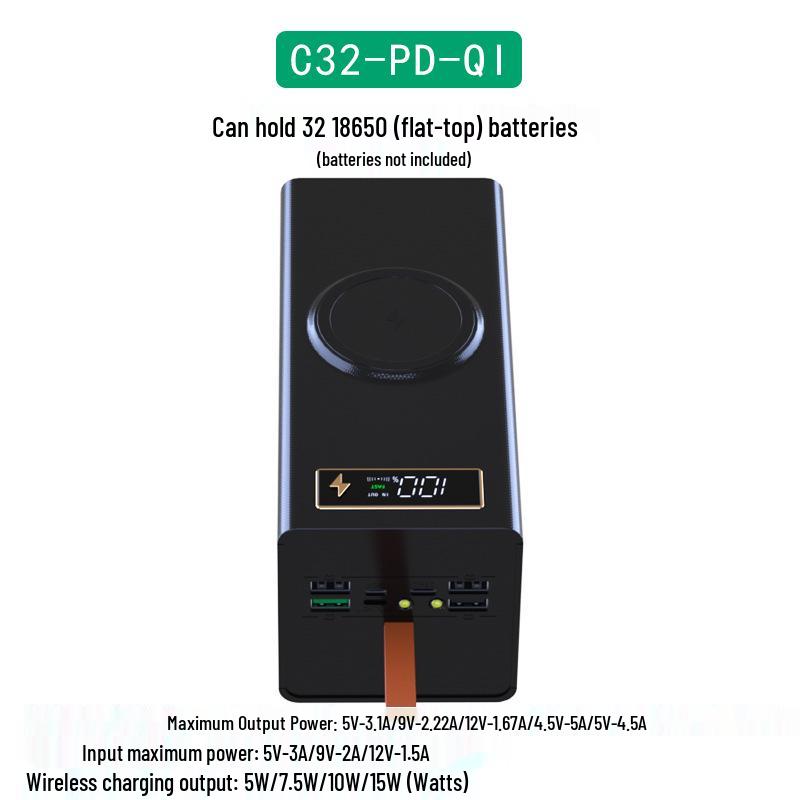 Scocca per Power Bank DIY Senza Saldatura a 32 Sezioni con Ricarica Wireless