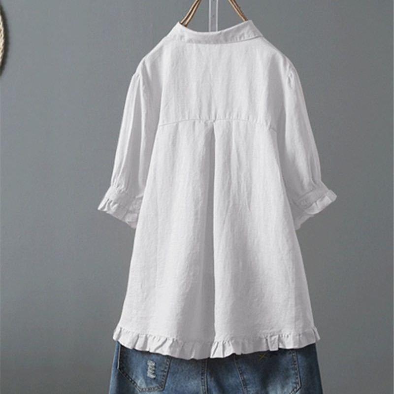 Women's Plus Size Shirt Casual Single Breasted Ruffle Short Sleeve Shirt