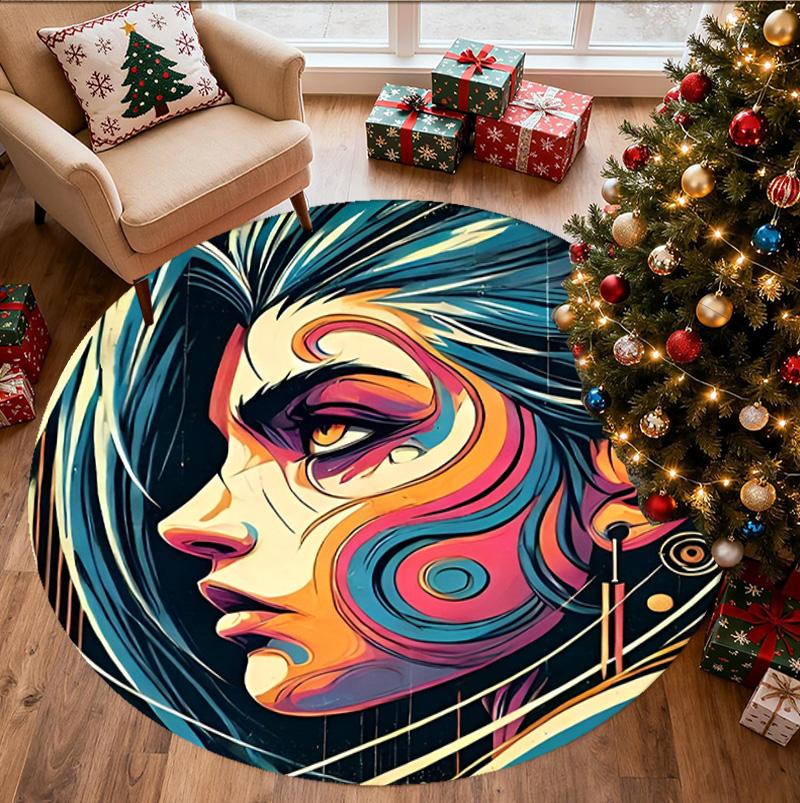 Jinx Pattern Round Rug, Indoor/Outdoor Mat, for Picnic, Gameroom, Bedroom, Office, Living Room, Home Decor Carpet, Birthday Gift