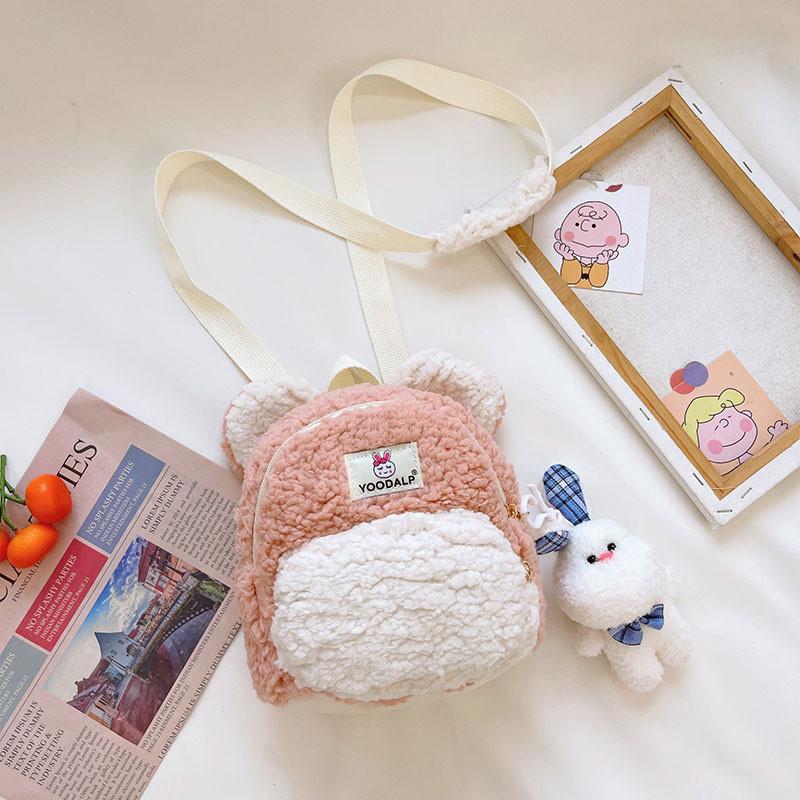 Juxingda Adorable Plush Children's Backpack Soft Lambswool Bunny Keychain Design For Boys And Girls