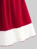 Rosegal Plus Size Contrast Binding Fluffy Fur Trim Mock Buttons Heart Buckle Belt A Line Velvet Christmas Tank Dress